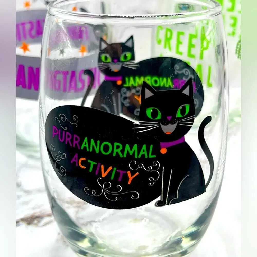 NWOT Set of 5 Halloween stemless wine glasses